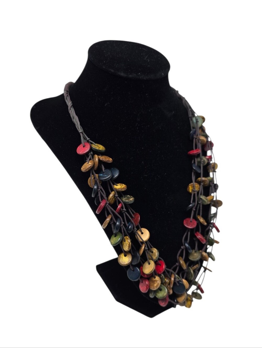 Calypso Studios coconut "Shells" Discs Four Strand Multi-Color Necklace